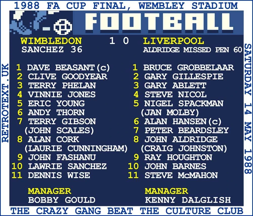 1988 FA Cup Final (Wimbledon) Retrotext T-Shirt - White 1988 FA Cup Final (Wimbledon) Retrotext T-Shirt - White -Toffs print0459 1